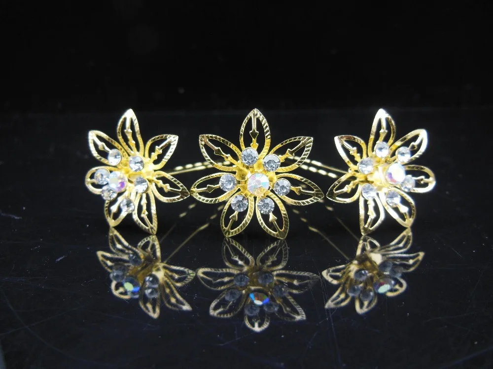 

12 Pcs Gold Bridal Floral Rhinestone Crystal Prom Wedding Hair Pins