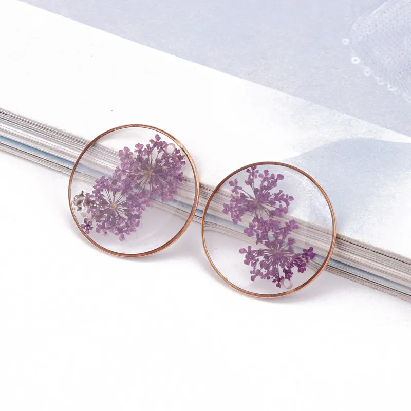 purple zise 3 шт. 25 мм Лаванда Подсолнух сушеный цветок смолы подвески Diy ремесло результаты прозрачные круглые серьги кулон ювелирные изделия аксессуары - Окраска металла: purple zise