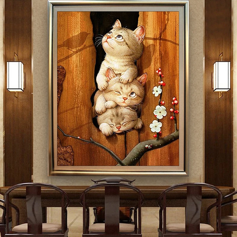DIY 5D Diamond Painting Animal Baby Cats Three Cute Embroidery Full Cross Stitch Rhinestone Mosaic Home Decor Handmade Gift | Дом и сад