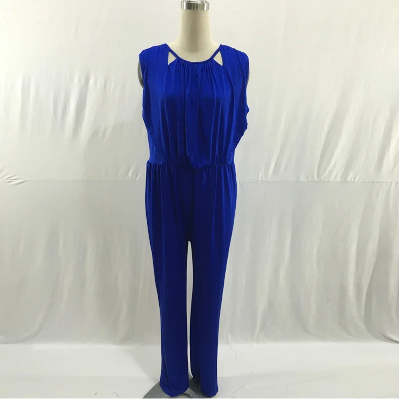Женский комбинезон туника без рукавов свободный синий/черный модель 3XL/4XL/5XL