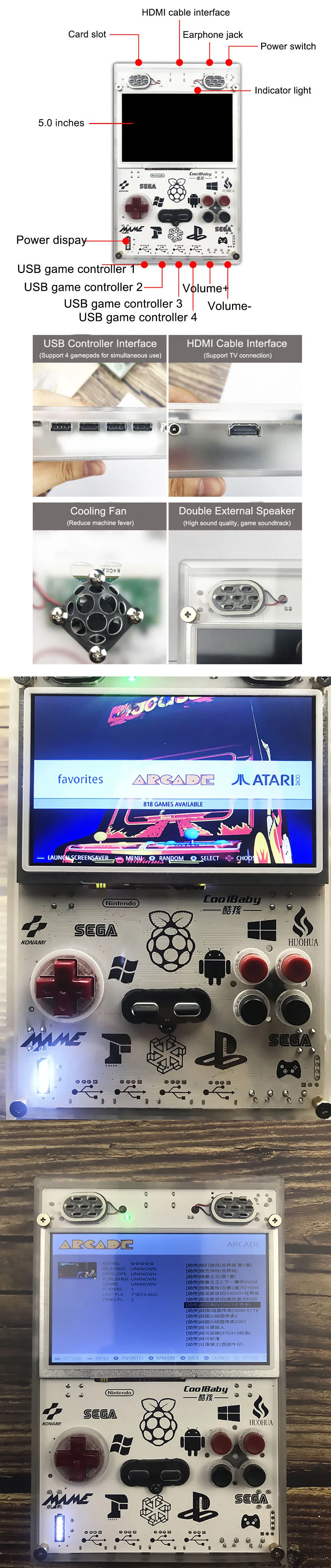 COOLBABY 5,0 дюймов DIY портативная консоль игра Gameberry Retropie Lakka Pie Raspberry Pi 15000 Ретро игра внутри 10000mA батарея