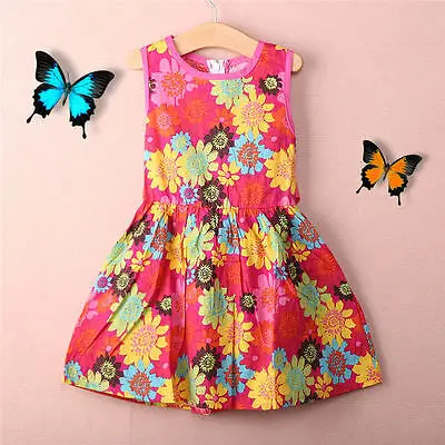 2019 New Hot Toddler Kids Girls Summer Princess Sunflower Floral Lace Pierced Party Dress Age 2-7Y | Детская одежда и обувь