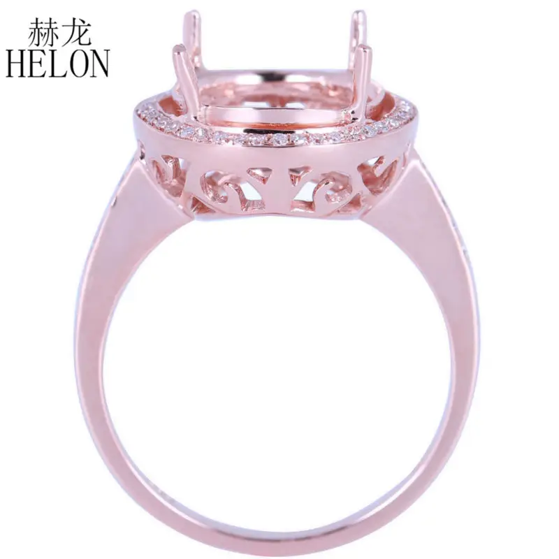 HELON 10 -12mm Round Cut Solid 10K Rose Gold Semi Mount Engagement Ring pave Natural Diamonds Wedding Women Trendy Jewelry | Украшения и