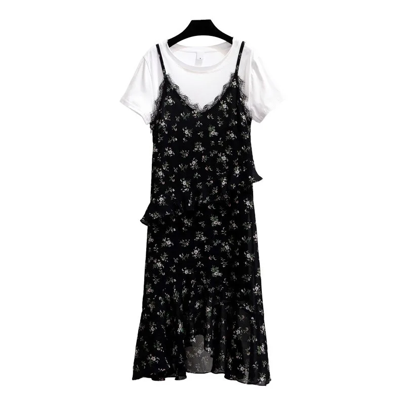 

ICHOIX floral dress 2 pieces sets women summer clothing 2019 ruffles chiffon dress two pieces outfits casual beach long dress