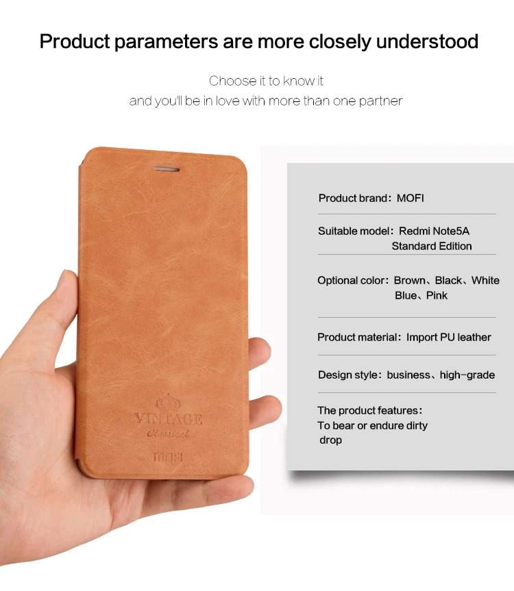 Для Xiaomi Redmi Примечание 5A чехол MOFI откидной кожаный чехол-подставка для Xiaomi Redmi Примечание 5A Стильный чехол-бумажник из искусственной кожи 5,5''