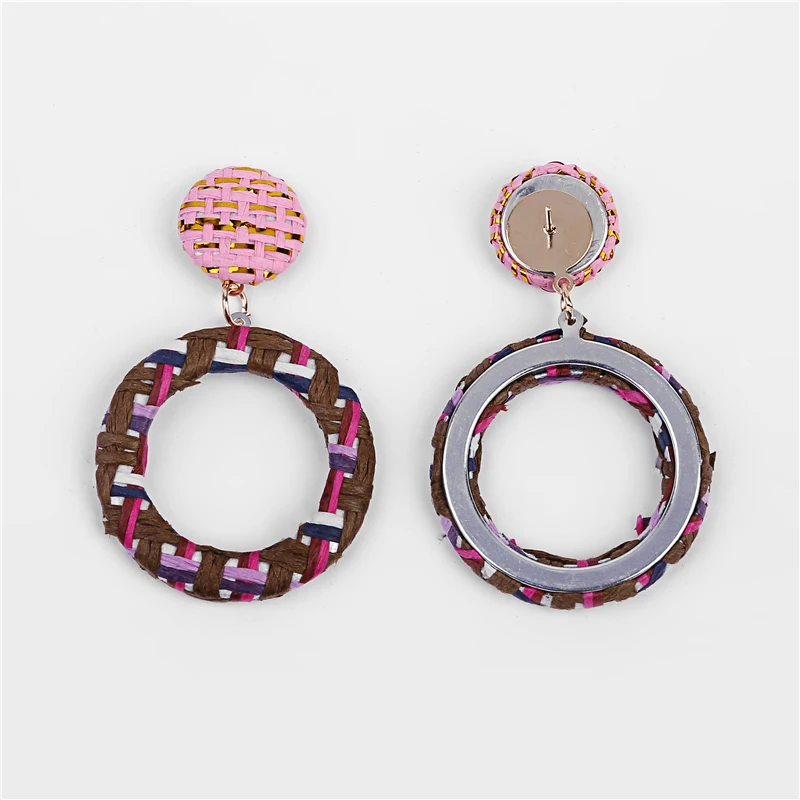THRWELL Circle Handmade Rattan Straw Weave Pendant Earrings for Women Geometric Statement Fashion Jewelry Gift | Украшения и