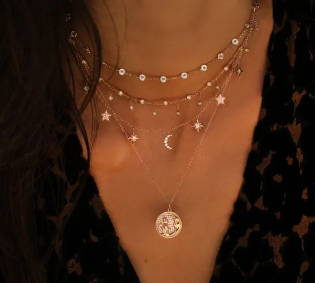 Micro pave cz disco Шарм геометрические ожерелья с бриллиантами для гравировкой moon