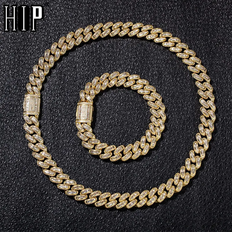В Стиле Хип-хоп, 1 комплект, серебро, Bling Iced Out, квадратный циркон, кубинские, полностью AAA, проложенные Стразы, мужское ожерелье, медный браслет для мужчин, ювелирные изделия