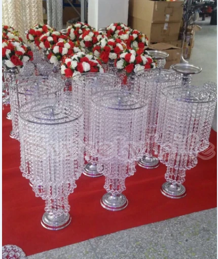 

3 Tiers 65cm Wedding Crystal centerpiece with bead strands Flower Stand wedding decoration 10pcs/Lot