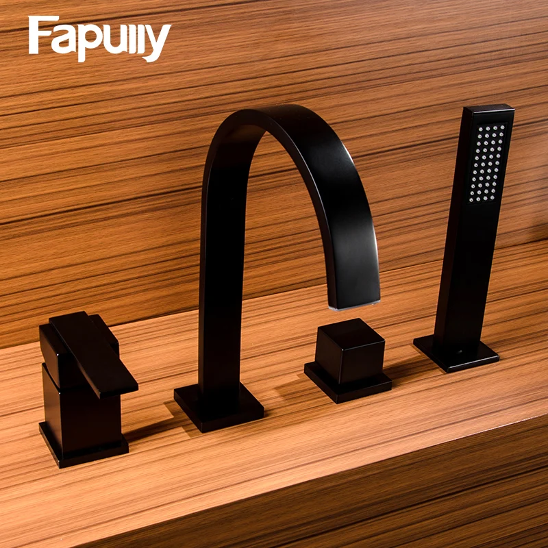 

Fapully Bathroom Sink Faucet Black Flexible Hand Spray Basin Faucet Single Handle Pull Out Hot And Cold Water Mixer Bathtub Taps