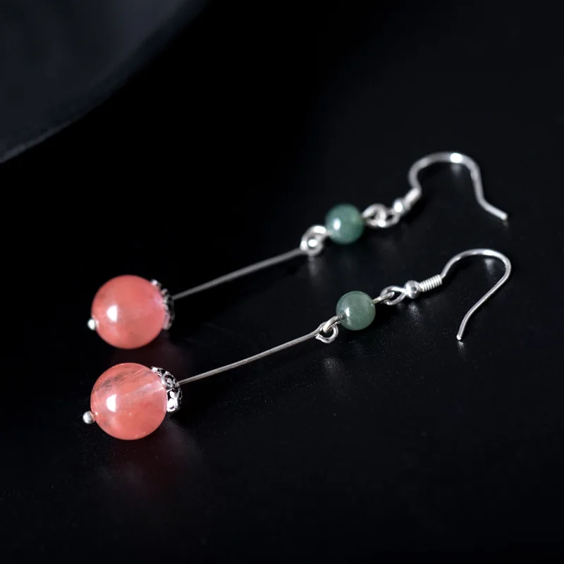 Серьги-капли из серебра 925 пробы с натуральным камнем оригинальный дизайн ручной