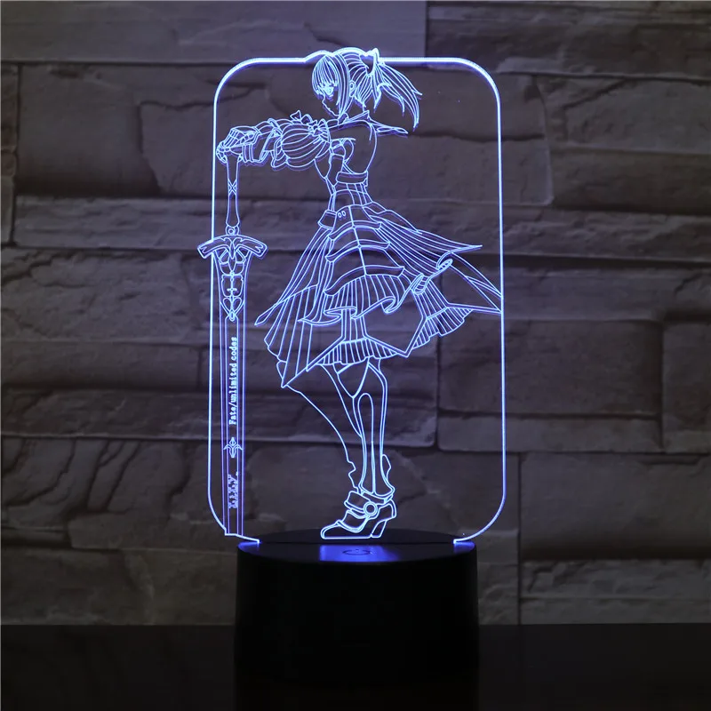 Fate Grand Order Saber Stay Night Lampara 3D светодиодный Ночник DIY ночник аниме игрушка настольная