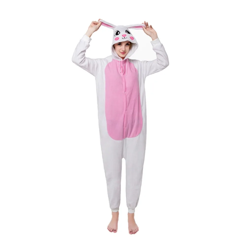 Из Полар флиса белый комбинезон кролик для взрослых унисекс в виде Kigurumi Пижама с