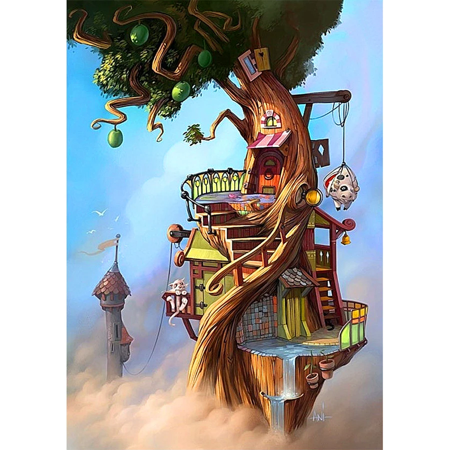 

Rhinestone painting crystal Home Decor Diamond painting Fairy tale tree house 3D cross stitch pattern diamond embroidery ZY137