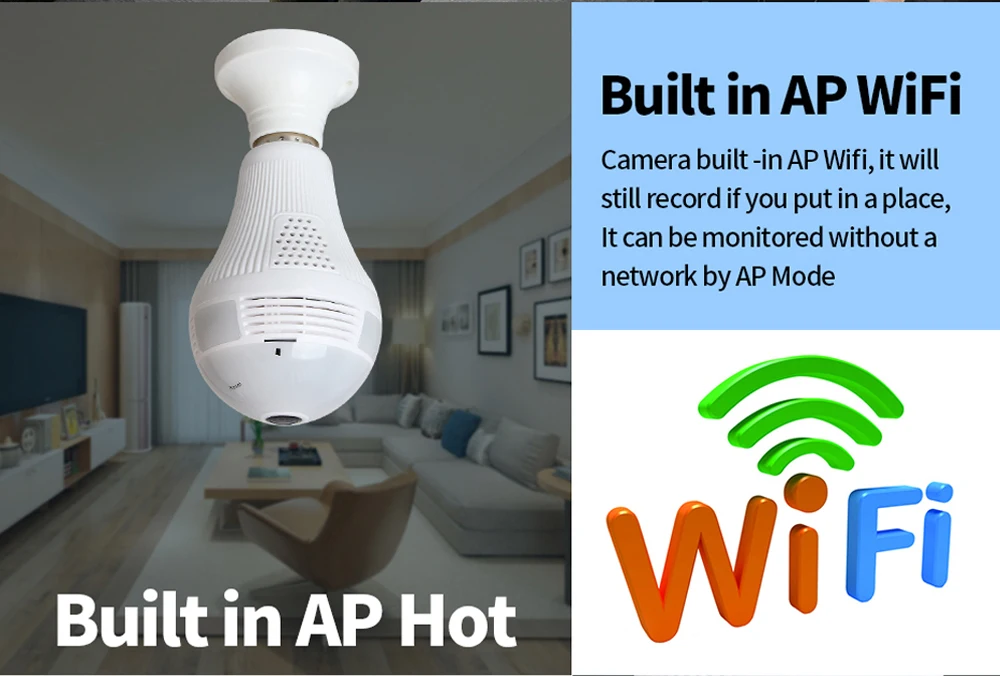 Hebeiros 3MP 1080P Bulb Lamp 360 Degree Fisheye Smart Wifi IP Camera Panoramic P2P Surveillance CCTV Camera