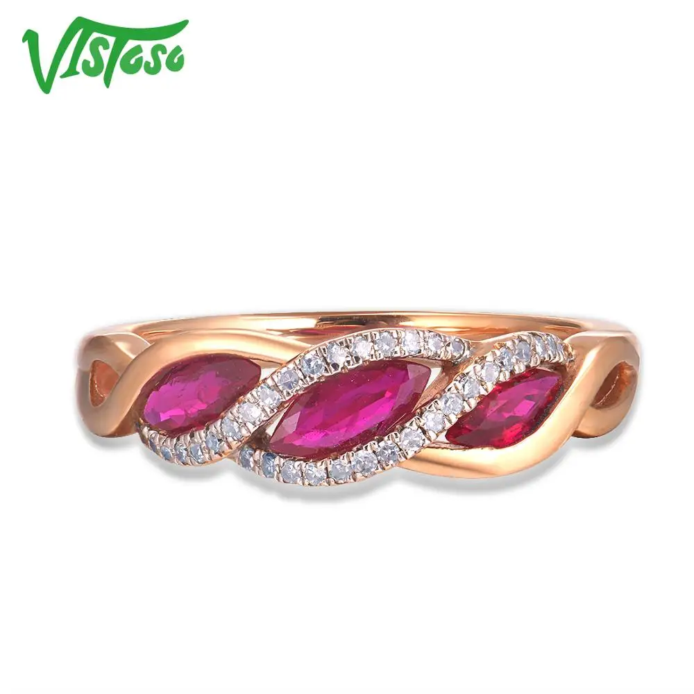 VISTOSO подлинное 14K585 розовое золото необычное рубиновое блестящее бриллиантовое