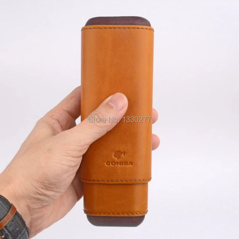 COHIBA кедровый деревянный ящик для сигар коричневый Crazy Horse текстурный узор Кожаный Портсигар подходит 2 пальца до 54 колец сигары
