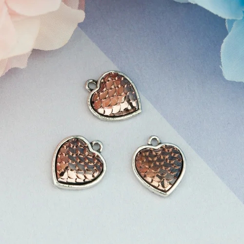 DoreenBeads, цинковый сплав, Русалка, рыбные весы, шармы, сердце, золотой тон, античный золотой цвет, разноцветные AB, около 16 мм x 14 мм(4/"), 10 шт - Окраска металла: 4