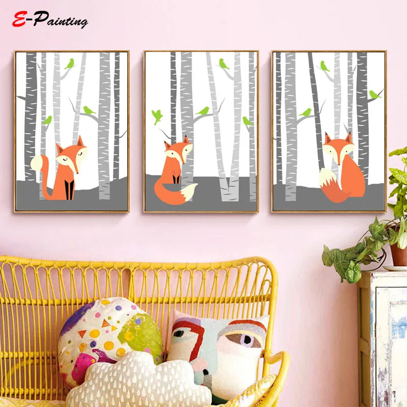 Настенная картина для детской комнаты с изображением лесных животных и лисы -