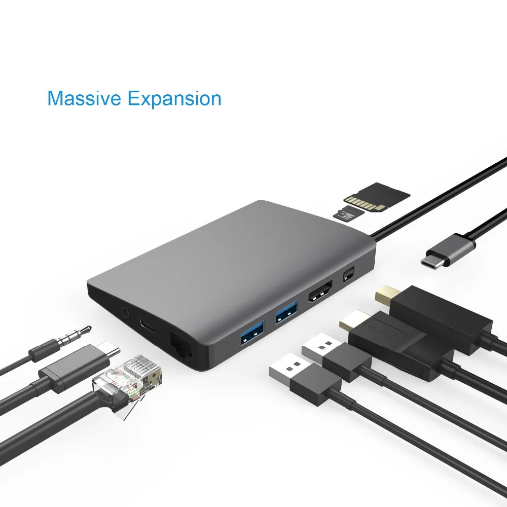 YUNCLOUD USB C 3 1 концентратор к HDMI 4K Мини DP адаптер с Gigabit Ethernet Type питания SD/TF для Samsung Galaxy