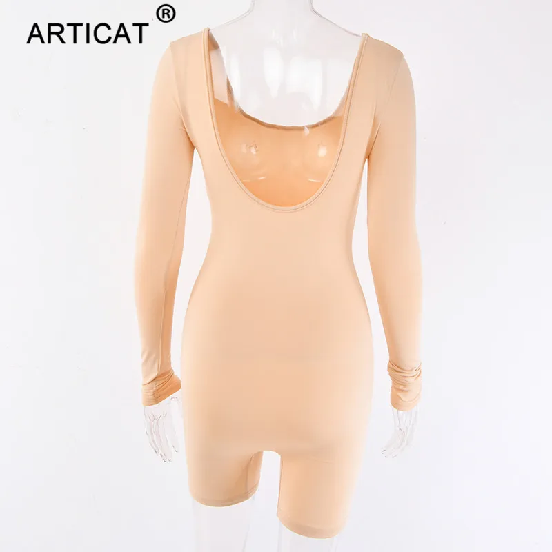 Articat длинный рукав Bodycon Rompres женский s сексуальный комбинезон с открытой спиной тощий короткий комбинезон осень зима повседневные женские комбинезоны