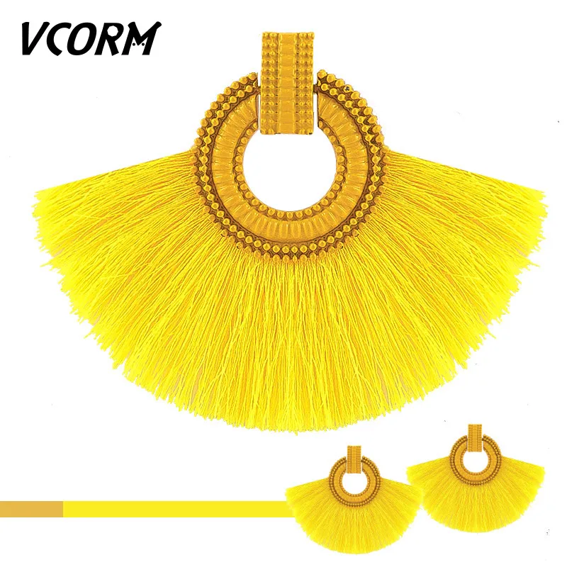 Богемные большие висячие серьги VCORM с кисточками для женщин модные ювелирные