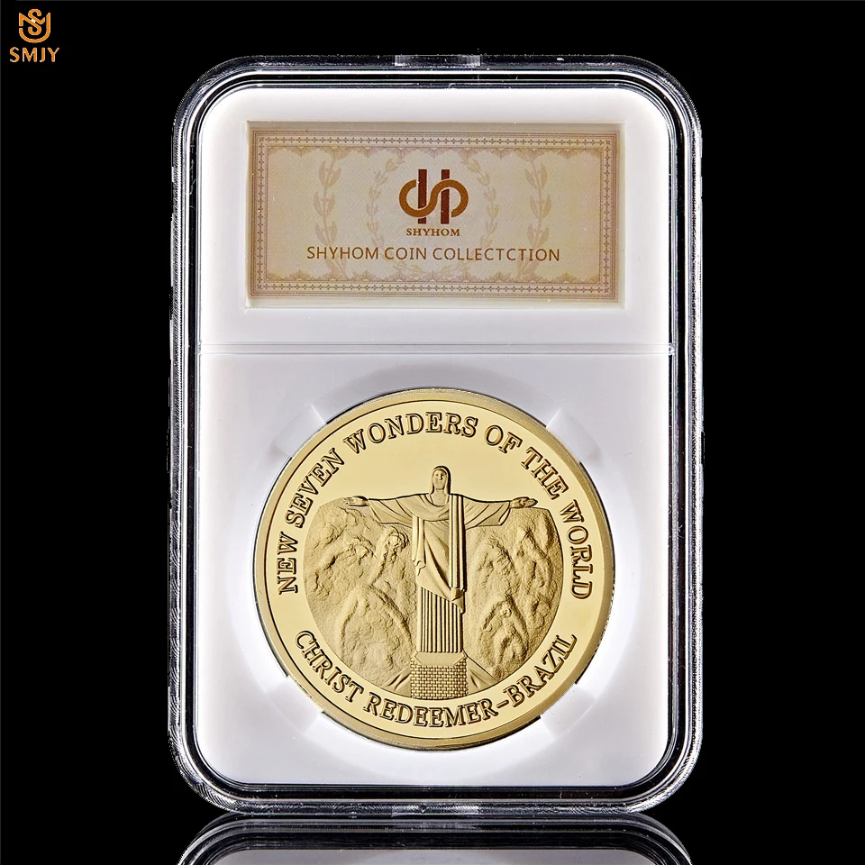 

New World Seven Wonders Gold Commemorative Badge Coin 2017 Christ Redeemer-Brazil Gold Plated Challenge Coin Value Collection