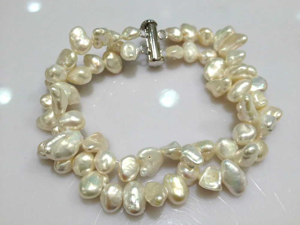 Женский браслет из пресноводного жемчуга неправильной формы двух нитей 2013 с