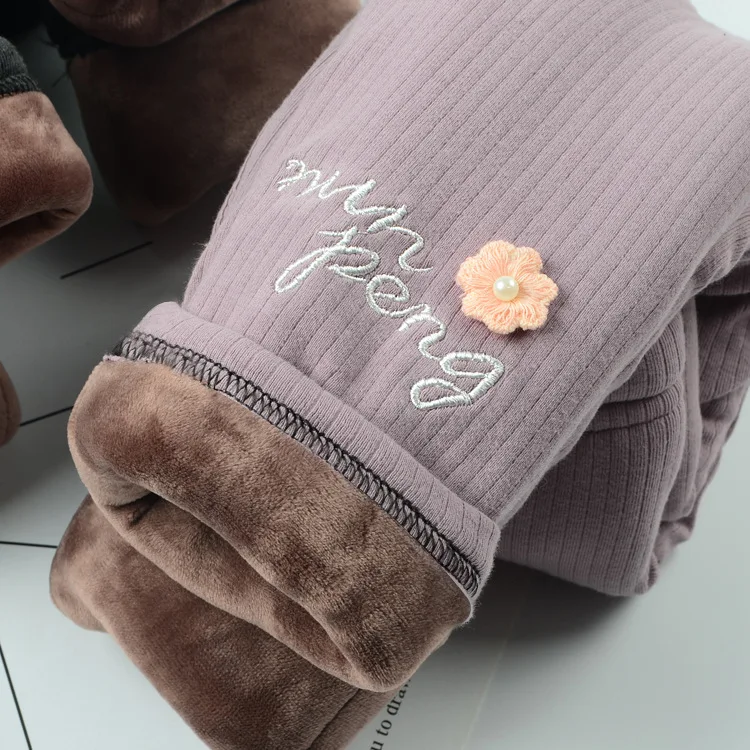 BibiCola girls pants winter fashion plus velvet trousers children kids cotton letter pants for girls thick warm leggings