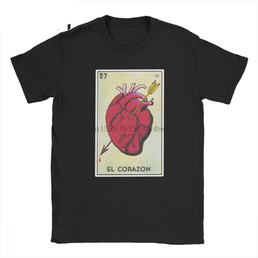 Для мужчин футболки El Corazon Loteria мексиканской бинго сердце карты Таро футболка