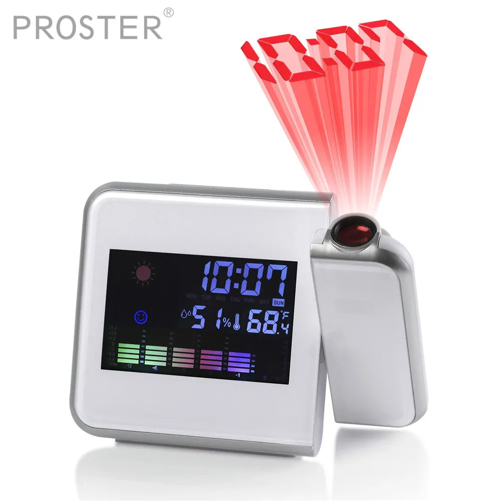Proster Digital Projection Alarm Clock Weather Station with Temperature Thermometer Humidity Hygrometer | Инструменты
