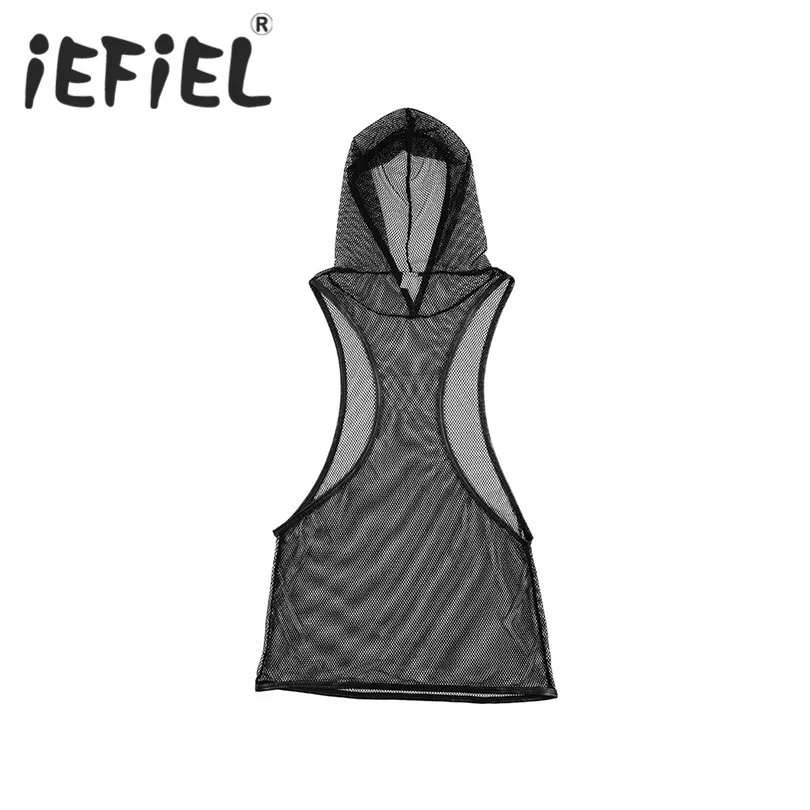 Модная мужская сетчатая майка iEFiEL прозрачный жилет с капюшоном нижняя рубашка