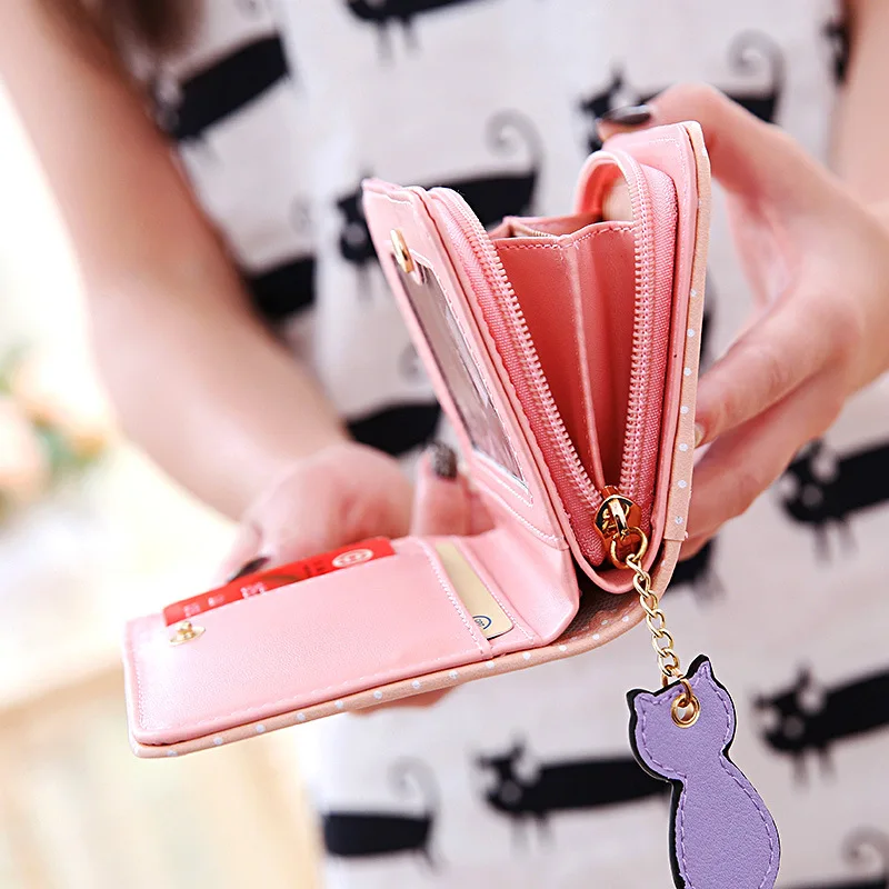 Новый модный волшебный Модный женский кошелек в горошек с рисунком кота короткий