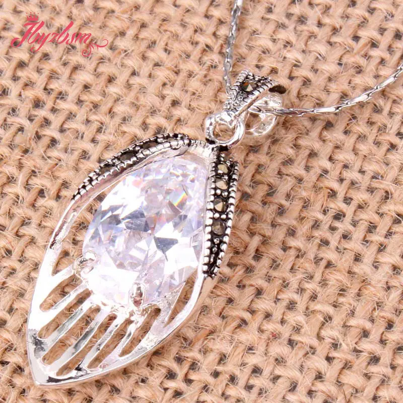 

10x14mm Oval Faceted CZ Crystal Stone Marcasite White Tibetan Silver Trendy Fashion Necklace Pendant 1 Pcs,15x20mm Free Shipping