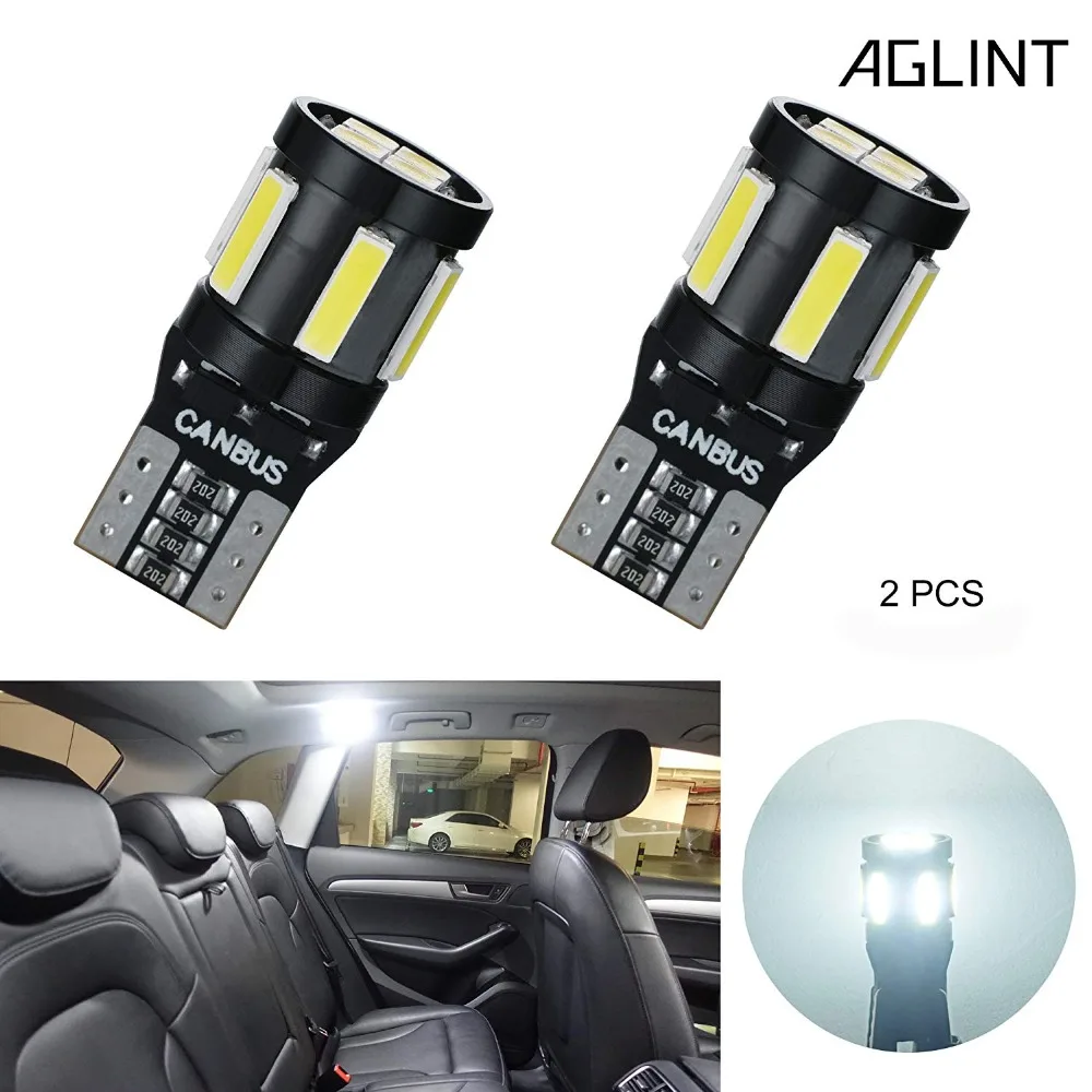 

AGLINT 2PCS T10 W5W 194 168 2825 LED Car Bulb CANBUS 6500K White No Error Code Interior Lighting Doom Reading Map Trunk Door 12V