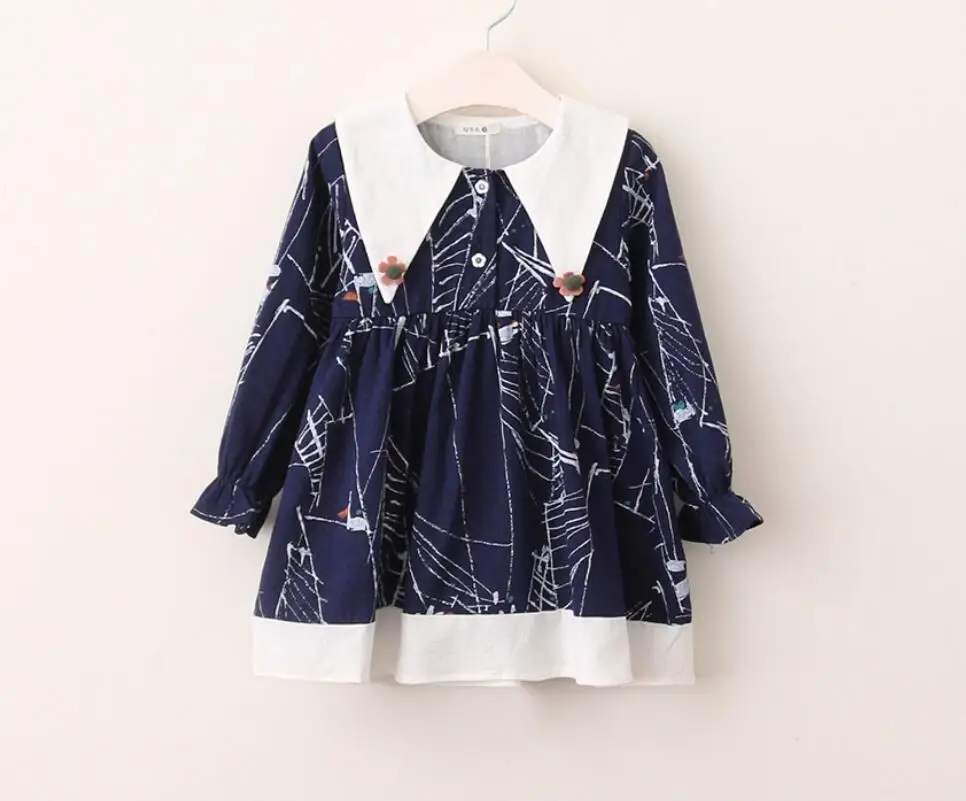 Новые осенние узор Блузка Платья красивое платье принцессы для Девочки 5 шт./лот