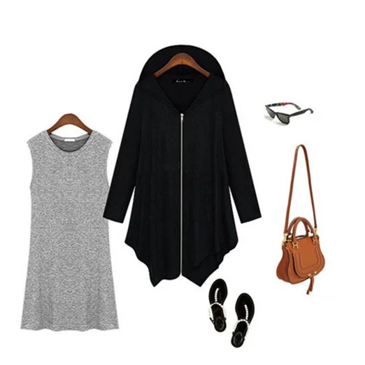 2017 New Women Knitted Loose Sweaters Pockets Long Sleeve Zipper Coat Casual Irregular Plus Size Hooded Dropped Cardigans |