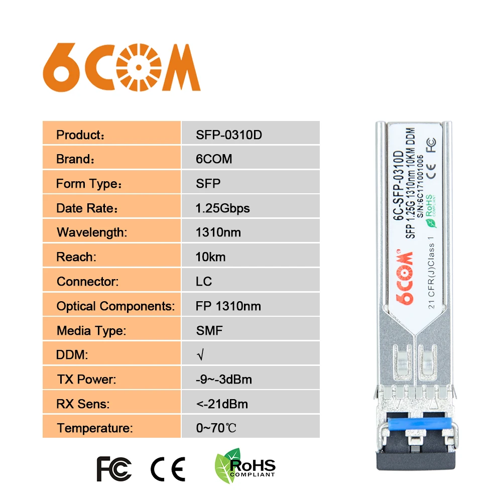 1000BASE-LX SFP модуль 1310nm 10 км DDM LC гигабитный одномодовый мини-GBIC Трансивер для Cisco, Juniper, Arista, HPE, HUAWEI, H3C