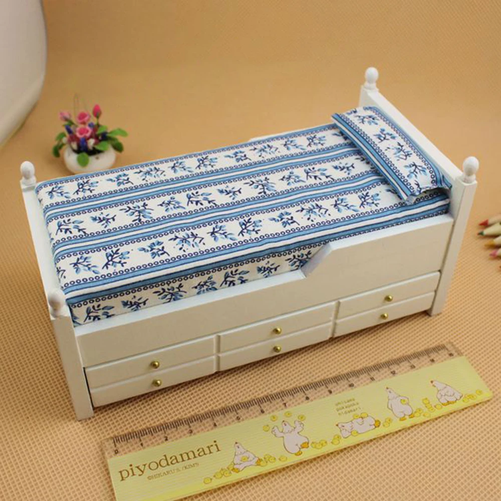 1:12 кукольный домик мебель игрушка деревянная кровать коричневая и белая модель