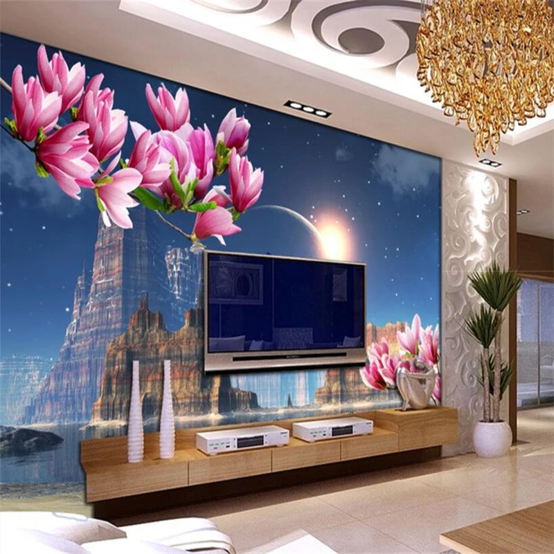 Пользовательские обои beibehang Мечта Замок планета бабочка Магнолия отражение