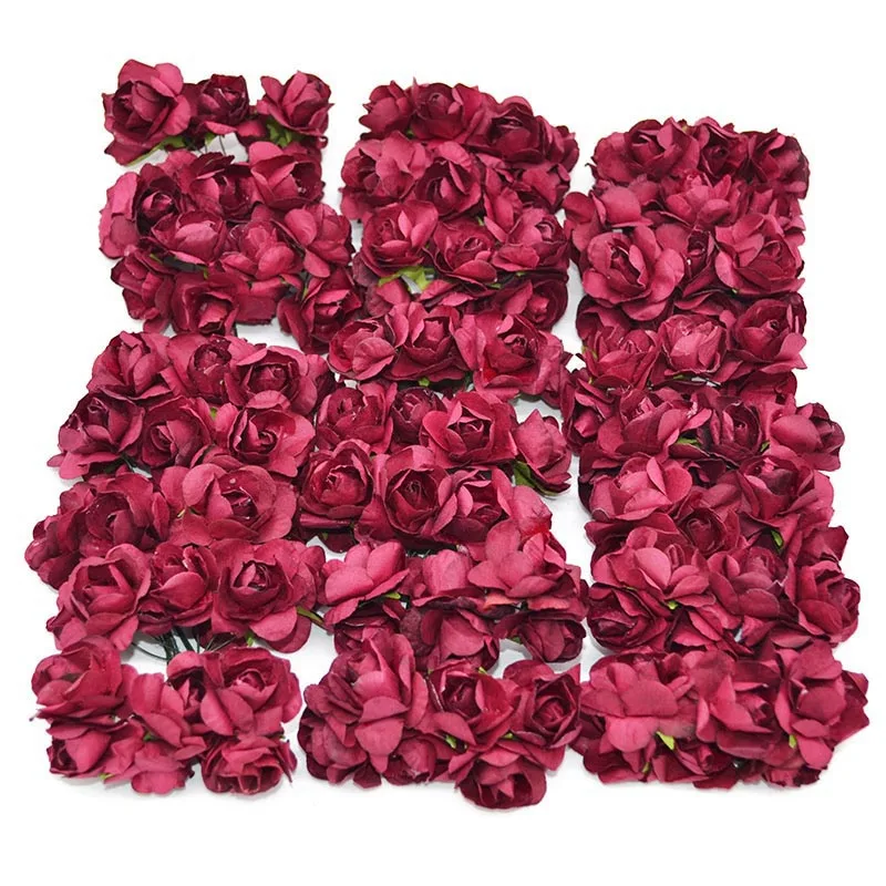 F06 Wine red 144 шт 3 см Многоцветный Искусственный Цветок Азалии бумажная Роза голова для украшения свадебной вечеринки дома DIY венки товары для рукоделия - Цвет: F06 Wine red