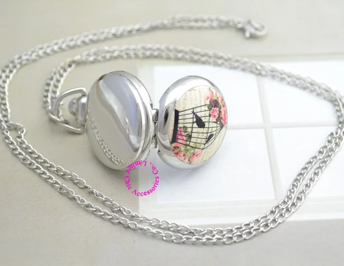 

wholesale buyer pocket watch necklace good quality silver fashion new fob watches enamel bird cage birdcage antibrittle clock
