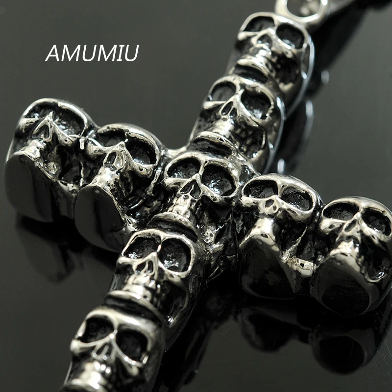 AMUMIU модное мужское ожерелье из нержавеющей стали с кулоном в виде черепа зла и