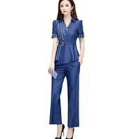 fashion ladies suits new high quality 2 peice set women korea clothing trend womens summer suits tops wide leg pants 1263