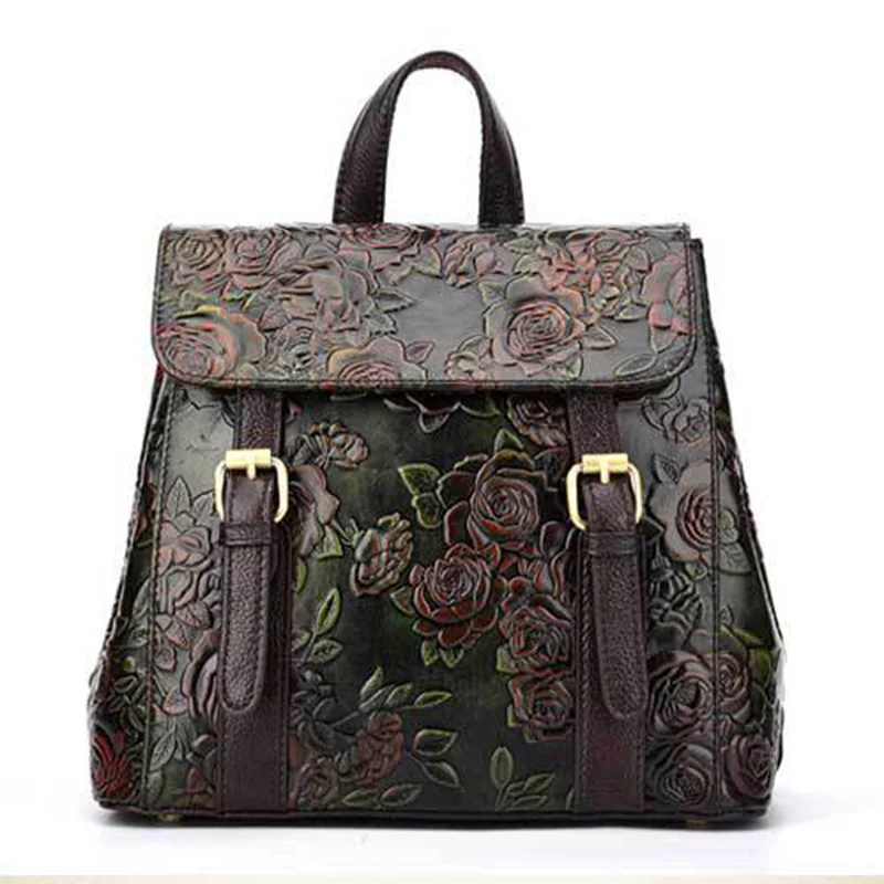 Фото Рюкзак женский из натуральной кожи винтажный с цветочным рисунком | Багаж и сумки