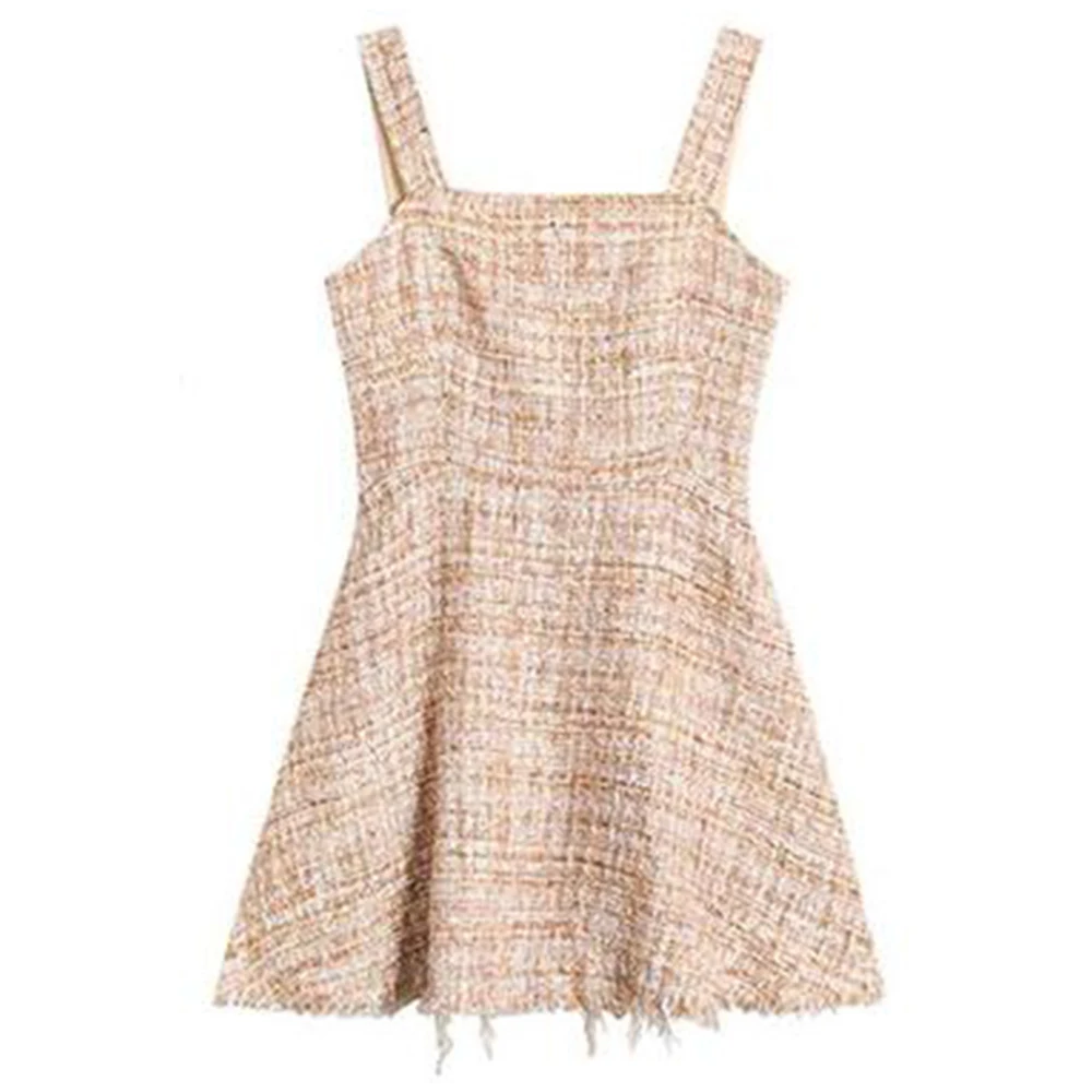 Женское твидовое платье с коротким рукавом FTGSDLONG подиумное ТРАПЕЦИЕВИДНОЕ