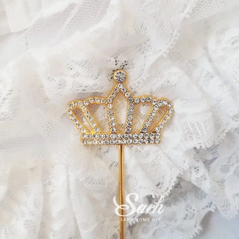 2pc diamond crown Bling King Queen Cake Topper Fairy Hand Writing Letter Decoration Happy Birthday for Valentine's Day Party Supplies Sweet Gifts - Цвет: 2pc diamond crown