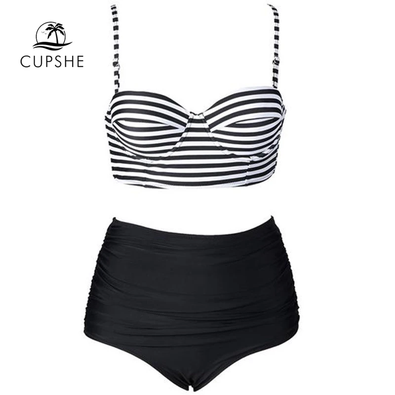CUPSHE All About U полосатый комплект бикини с высокой талией, женский купальник пуш-ап из двух частей, пляжный купальный костюм, купальники