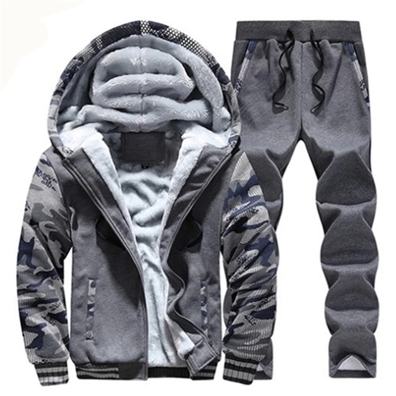 dark gray Зимние флисовые толстовки с капюшоном с узором в стиле пэчворк, мужской комплект из 2 предметов, теплая плотная куртка+ штаны, спортивный костюм, верхняя одежда, мужской спортивный костюм D2891 - Цвет: dark gray