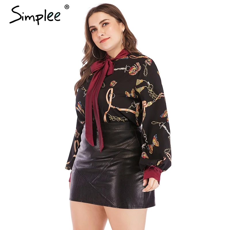 Женская блузка Simplee большого размера женские винтажные черные блузки с принтом